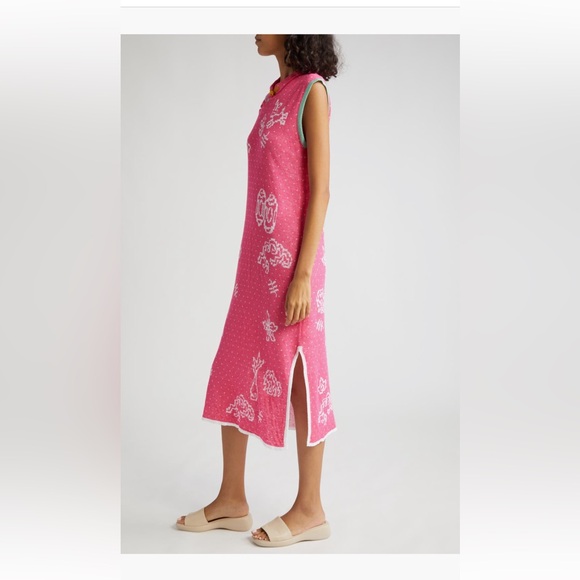 YanYan Munzi Cheongsam Asian Style Jacquard Linen Midi Dress Pink Small - Picture 4 of 15